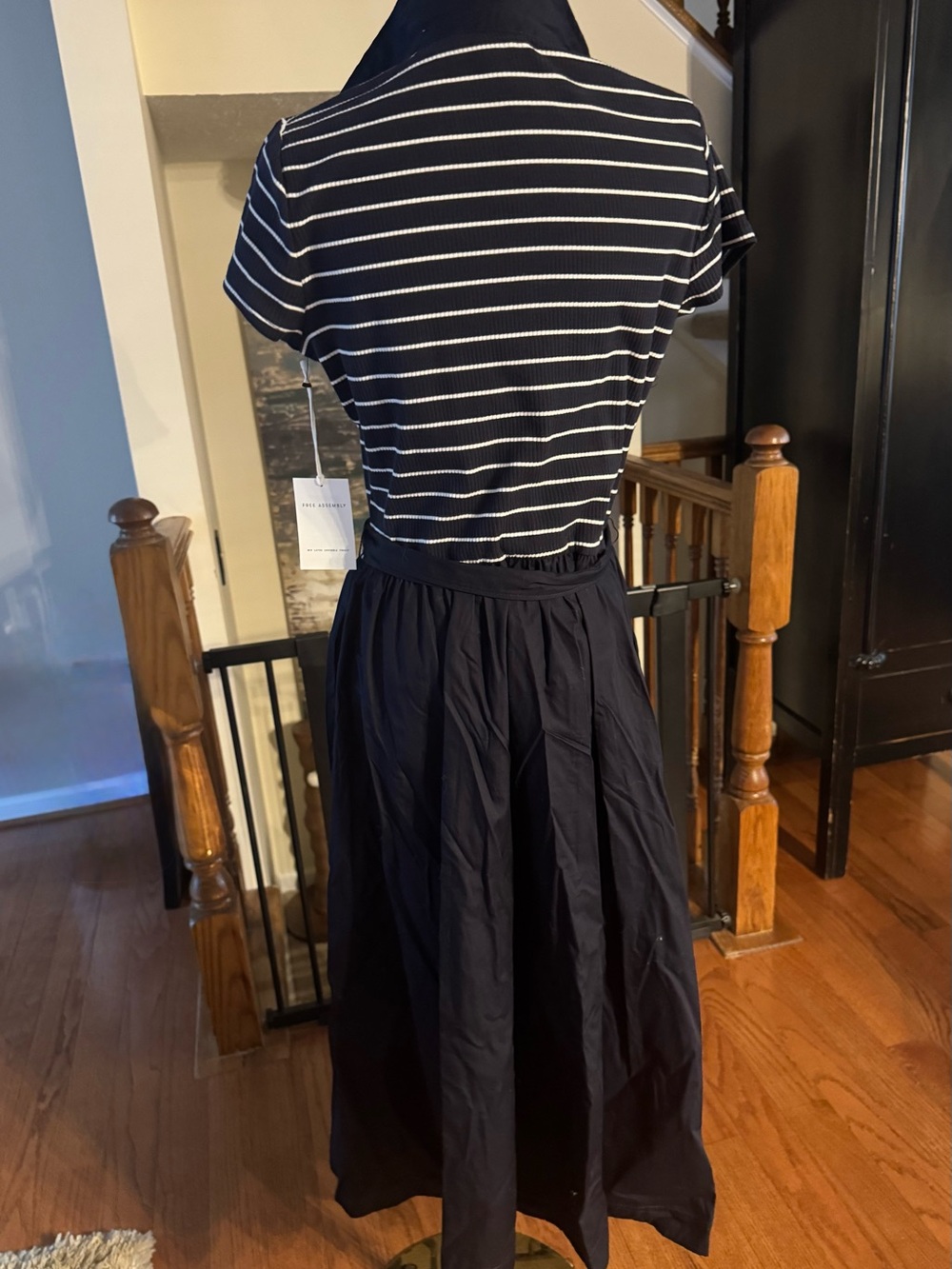 Free Assembly Navy Striped Polo Mixed Midi Dress- M, NWT - Picture 3 of 7